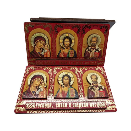 Icon of the Theotokos, Christ the Savior and St. Nicholas the Wonderworker Car Icon with Adhesive
