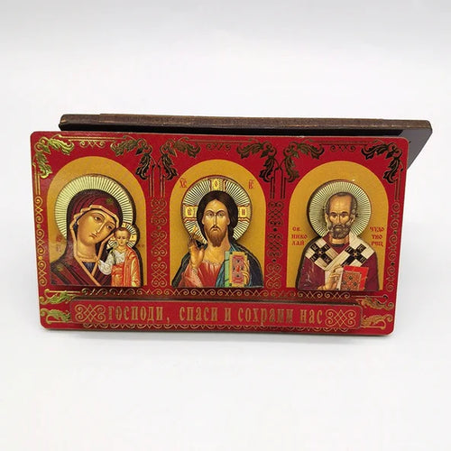Icon of the Theotokos, Christ the Savior and St. Nicholas the Wonderworker Car Icon with Adhesive
